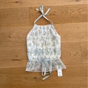 Social Tourist - High Neck Ribbon Tie Top in Sage Green & White